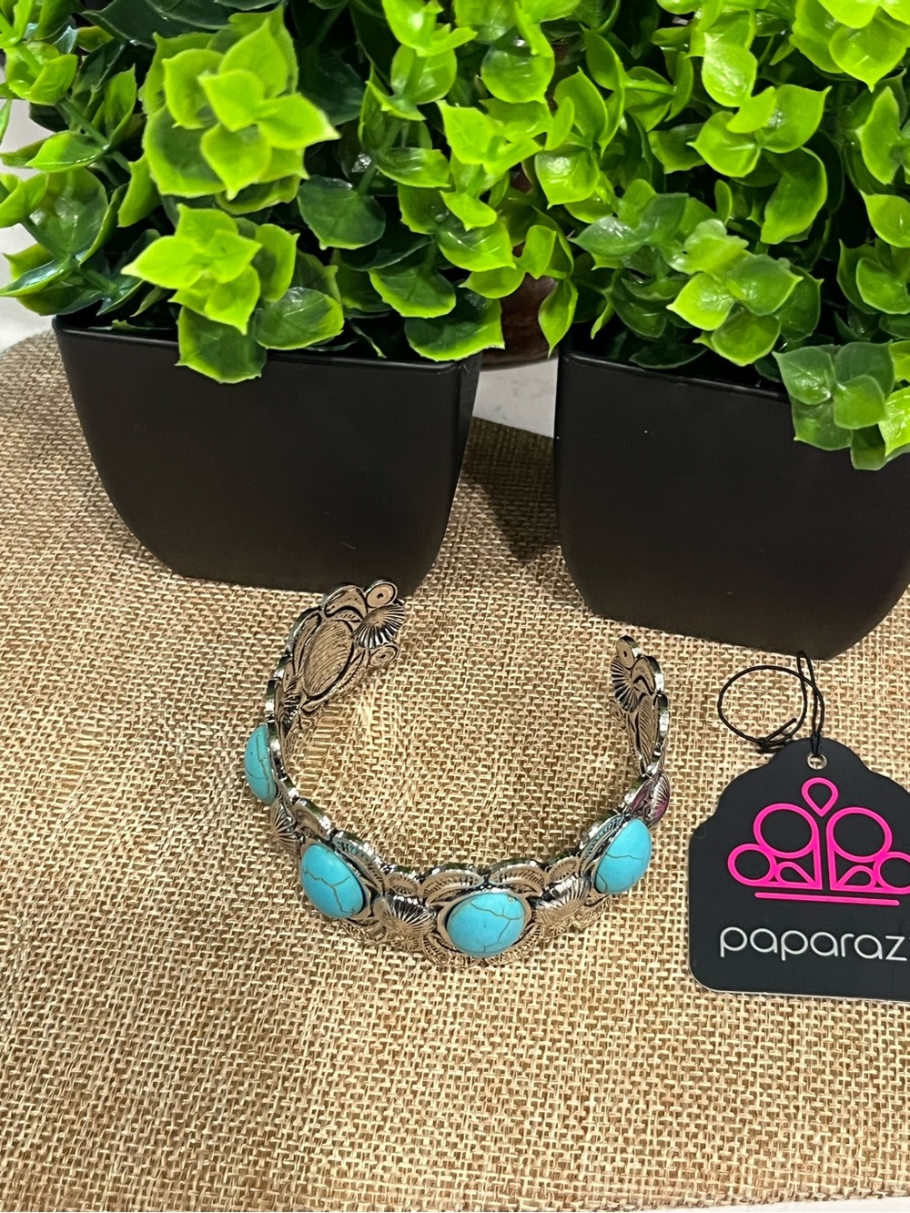 paparazzi Turquoise Stone Silver Western Cuff Bracelet
